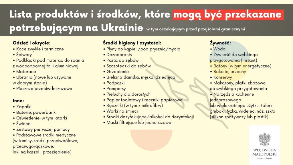 lista środków, które mogą być przekazane na Ukrainę, tekst