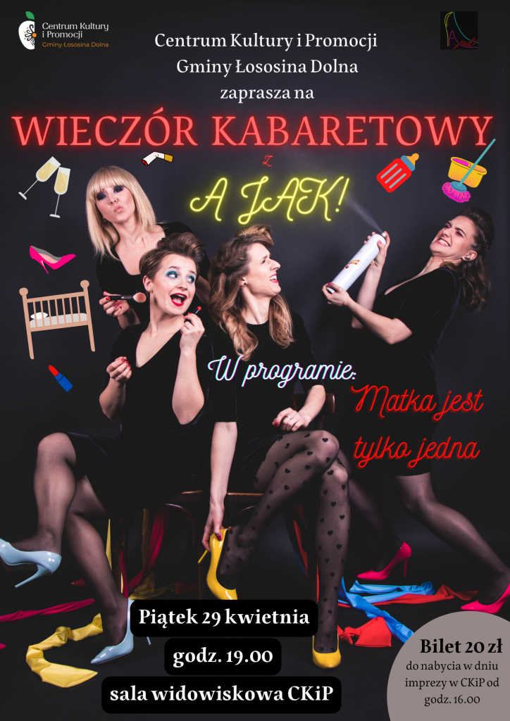 Plakat promocyjny cztery wesołe kobiety na scenie