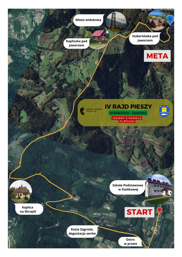 zielona mapa z zaznaczoną trasą rajdu pieszego