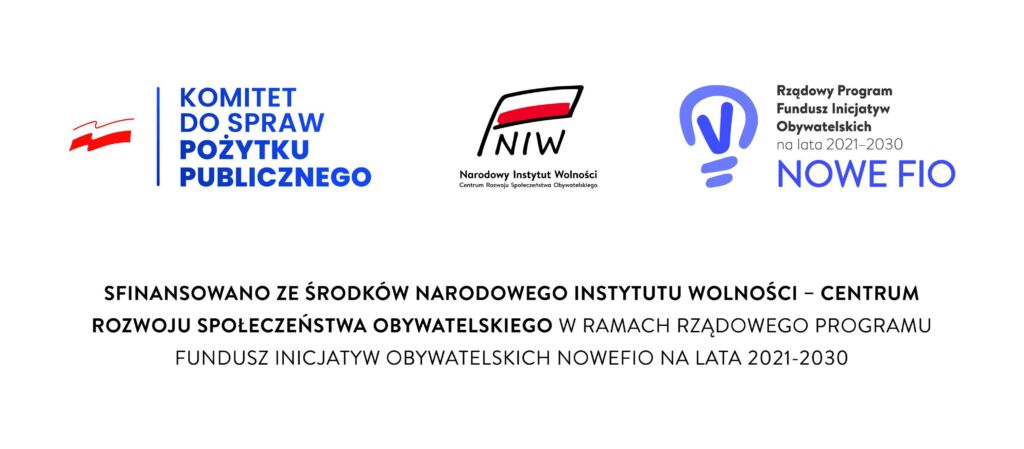 loga projektu, biało czerwona flaga, logo fio w postaci niebieskiej żarówki