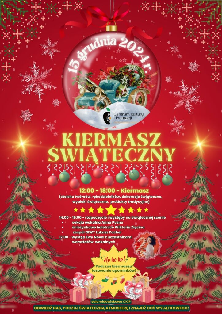 plakat promujący wydarzenie Kiermasz Świąteczny Bożonarodzeniowy